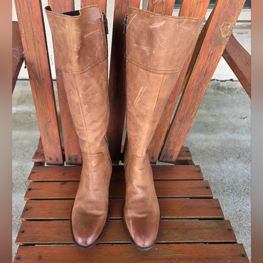 Born Brand Distressed Leather Light Brown Tall Boots (12 M)